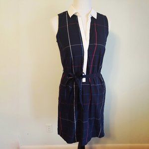 Sleeveless summer button-down windowpane Navy Shirt Dress Tommy Hilfiger Preppy